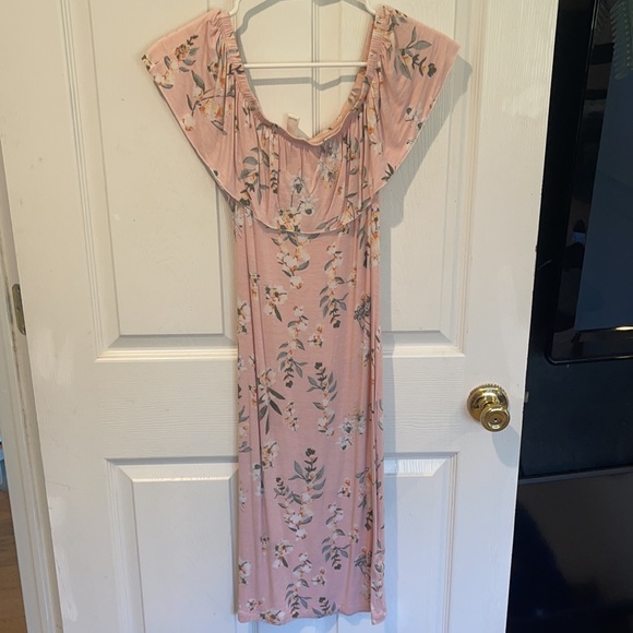 Off the shoulder midi pink summer dress - Picture 3 of 3